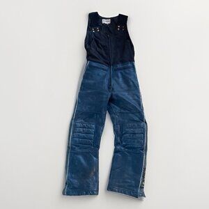 VTG Polaris Leather Snowmobile Winter Bibs Suit Men's Size M Faded Blue Racing